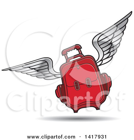 Clipart of a Red Flying Suitcase - Royalty Free Vector Illustration by Lal Perera