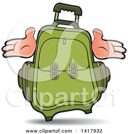 Clipart of a Green Suitcase with Hands - Royalty Free Vector Illustration by Lal Perera