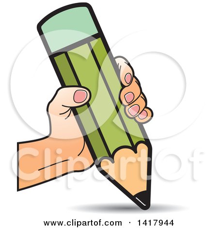 Clipart of a Hand Writing with a Big Green Pencil - Royalty Free Vector Illustration by Lal Perera