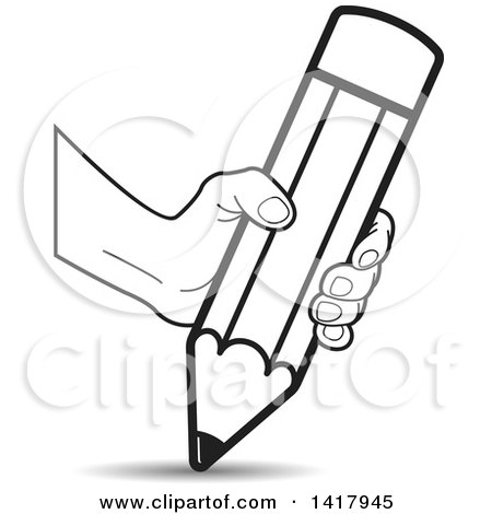 Clipart of a Hand Writing with a Big Pencil - Royalty Free Vector Illustration by Lal Perera