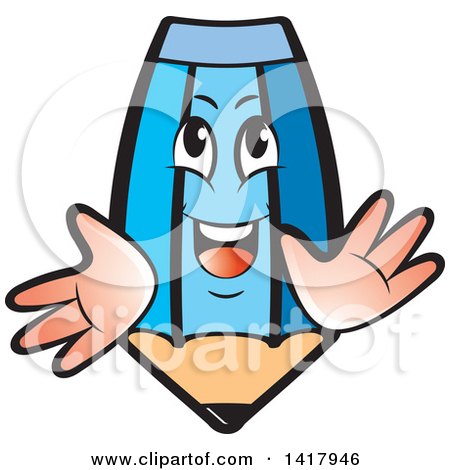 Clipart of a Blue Pencil Character - Royalty Free Vector Illustration by Lal Perera