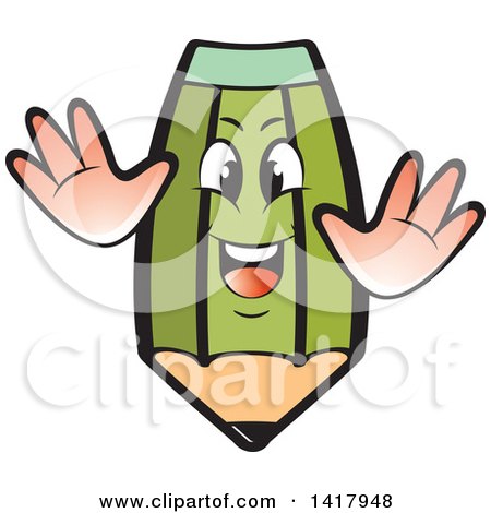 Clipart of a Green Pencil Character - Royalty Free Vector Illustration by Lal Perera