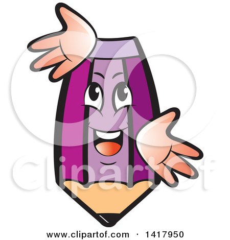 Clipart of a Purple Pencil Character - Royalty Free Vector Illustration by Lal Perera