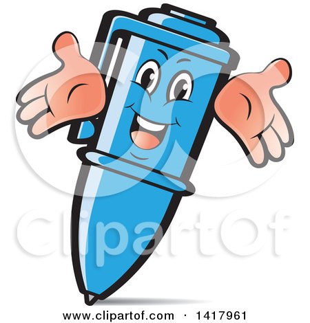 Clipart of a Happy Blue Pen Character - Royalty Free Vector Illustration by Lal Perera