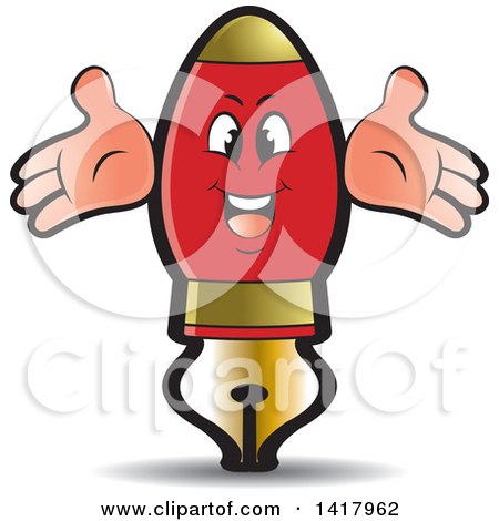 Clipart of a Red Fountain Pen Character - Royalty Free Vector Illustration by Lal Perera