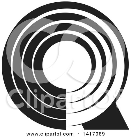 Clipart of a Black and White Abstract Letter Q Design - Royalty Free Vector Illustration by Lal Perera