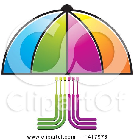Clipart of a Colorful Umbrella Covering Circuits or Cables - Royalty Free Vector Illustration by Lal Perera