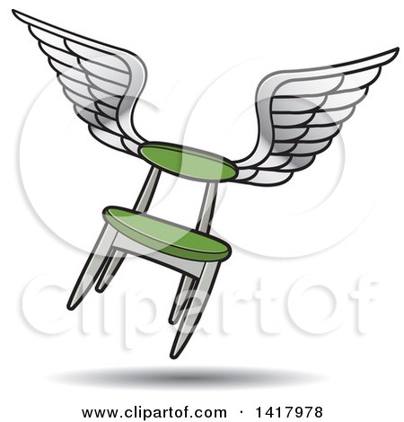 Clipart of a Flying Winged Green Chair - Royalty Free Vector Illustration by Lal Perera