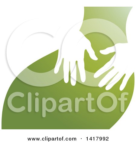 Clipart of White Silhouetted Masseuse Hands over a Green Back - Royalty Free Vector Illustration by Lal Perera