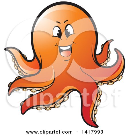 Clipart of a Happy Orange Octopus - Royalty Free Vector Illustration by Lal Perera