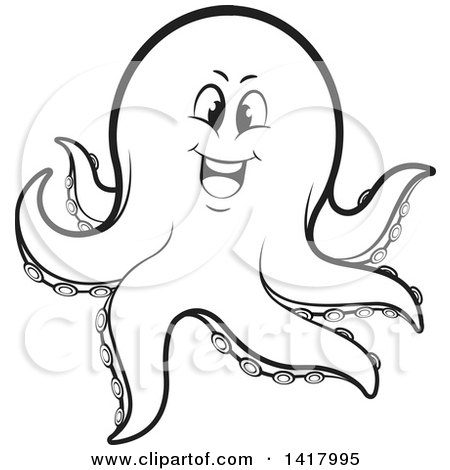 Clipart of a Lineart Octopus - Royalty Free Vector Illustration by Lal Perera