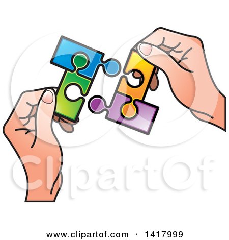 Clipart of Hands Holding Connected Jigsaw Puzzle Pieces - Royalty Free Vector Illustration by Lal Perera