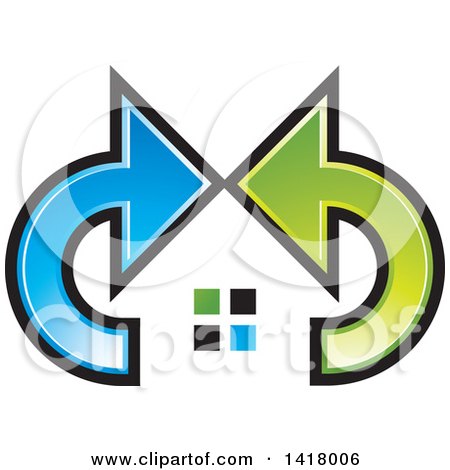 Clipart of a House Framed with Green and Blue Arrows - Royalty Free Vector Illustration by Lal Perera