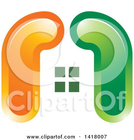 Clipart of a House Made of Green and Orange Curves - Royalty Free Vector Illustration by Lal Perera