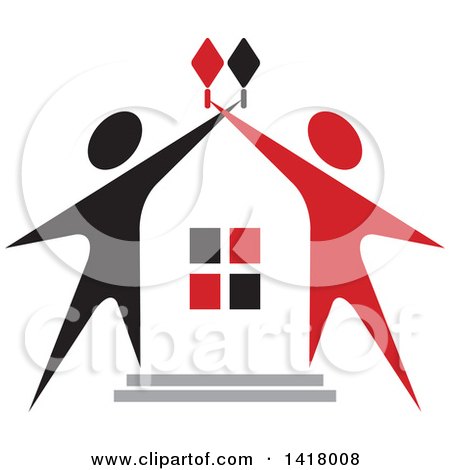 Clipart of a House Framed with Black and Red People - Royalty Free Vector Illustration by Lal Perera