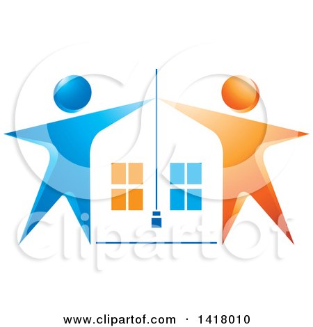 Clipart of a House Framed with Blue and Orange People - Royalty Free Vector Illustration by Lal Perera
