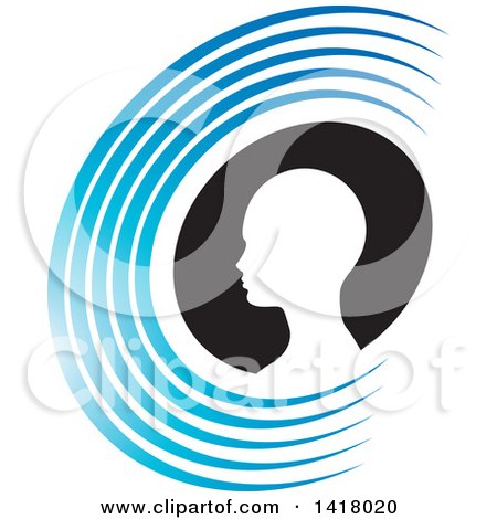 Clipart of a Silhouetted Head in a Black Oval Within an Abstract Blue Letter C - Royalty Free Vector Illustration by Lal Perera