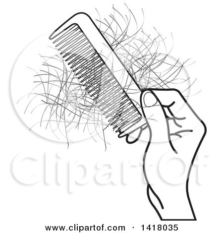 Clipart of a Black and White Hand Holding a Comb with Hair - Royalty Free Vector Illustration by Lal Perera