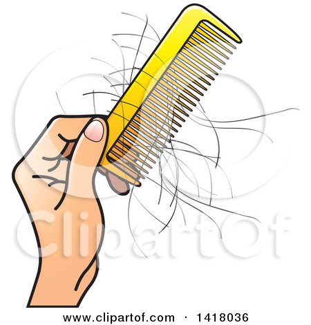 Clipart of a Hand Holding a Yellow Comb with Hair - Royalty Free Vector Illustration by Lal Perera