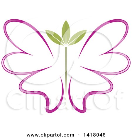 Clipart of a Purple Butterfly with Green Leaves - Royalty Free Vector Illustration by Lal Perera