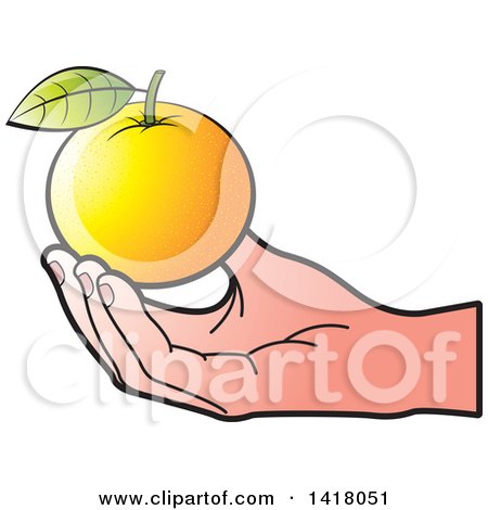 Clipart of a Caucasian Hand Holding an Orange - Royalty Free Vector Illustration by Lal Perera