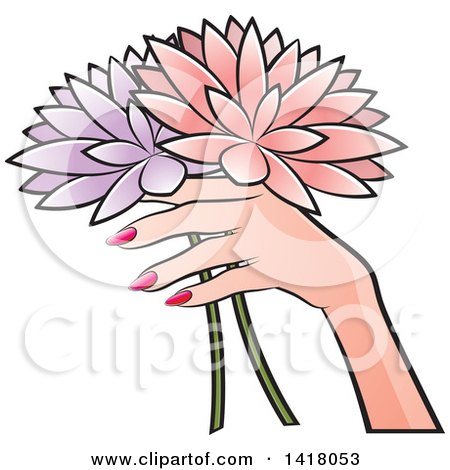 Clipart of a Womans Hand Holding Flowers - Royalty Free Vector Illustration by Lal Perera