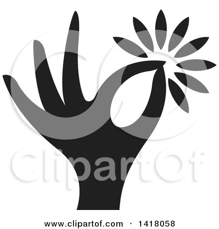 Clipart of a Black Hand Holding a Flower - Royalty Free Vector Illustration by Lal Perera