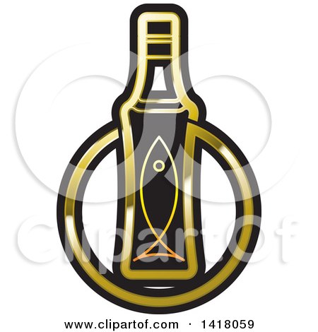 Clipart of a Black and Gold Beer Bottle and Fish Design - Royalty Free Vector Illustration by Lal Perera