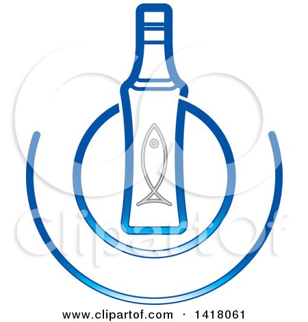 Clipart of a Blue Beer Bottle and Fish Design - Royalty Free Vector Illustration by Lal Perera
