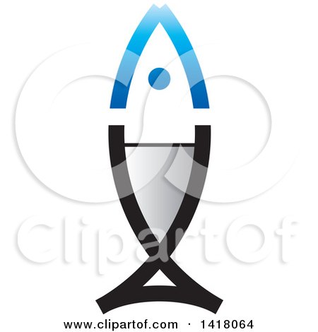 Clipart of a Black and Blue Fish Icon Cup - Royalty Free Vector Illustration by Lal Perera