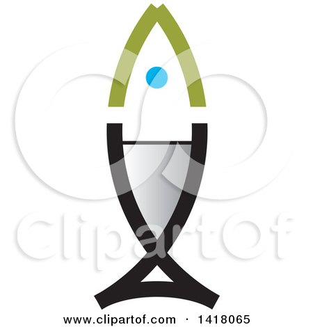Clipart of a Black and Green Fish Icon Cup - Royalty Free Vector Illustration by Lal Perera