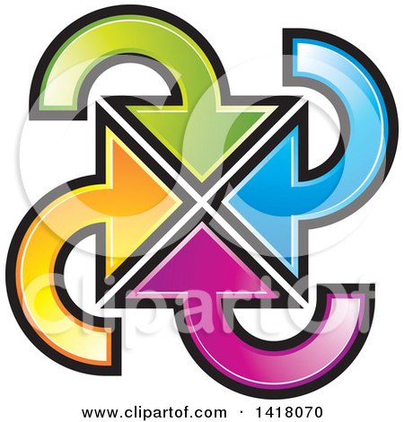 Clipart of a Colorful Circle of Arrows Pointing in the Center - Royalty Free Vector Illustration by Lal Perera