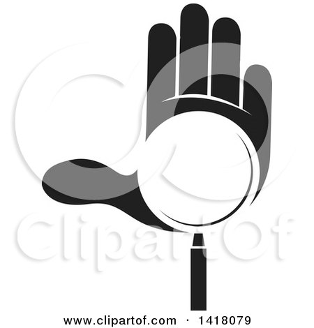 Clipart of a Magnifying Glass over a Hand - Royalty Free Vector Illustration by Lal Perera