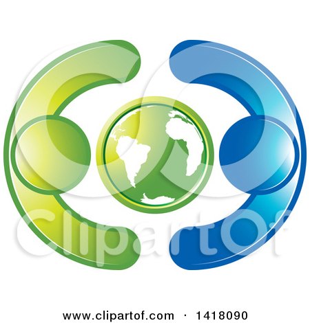 Clipart of a Globe with Blue and Green People - Royalty Free Vector Illustration by Lal Perera