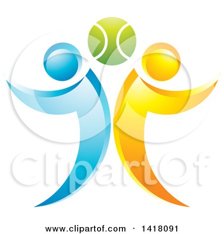 Clipart of a Tennis Ball with Blue and Orange People - Royalty Free Vector Illustration by Lal Perera
