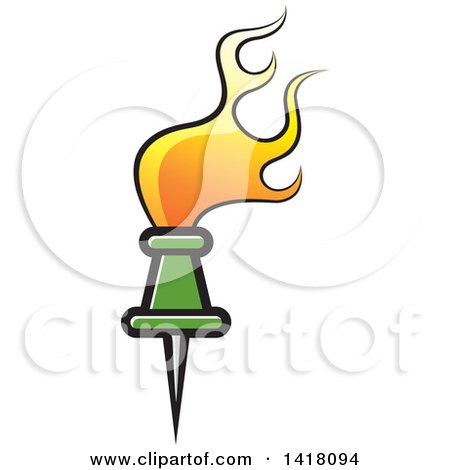 Clipart of a Green Pin with Orange Flames - Royalty Free Vector Illustration by Lal Perera