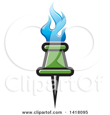 Clipart of a Green Pin with Blue Flames - Royalty Free Vector Illustration by Lal Perera