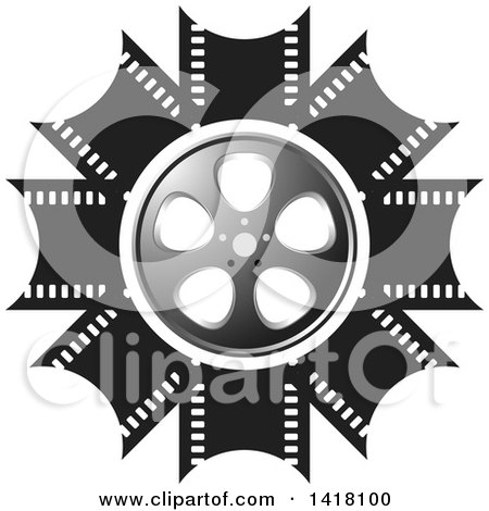 Clipart of a Silver Black and White Film Reel Design - Royalty Free Vector Illustration by Lal Perera