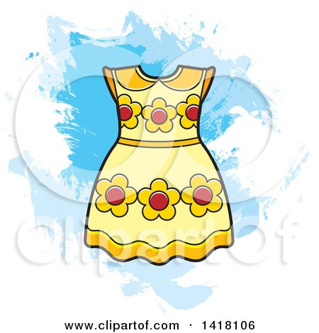 Clipart of a Yellow Floral Frock or Dress over Grunge - Royalty Free Vector Illustration by Lal Perera