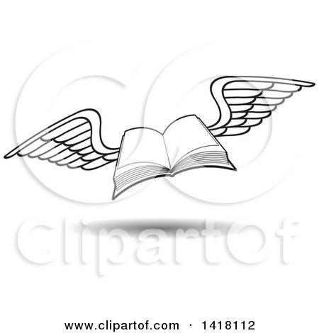 Clipart of a Lineart Flying Book - Royalty Free Vector Illustration by Lal Perera