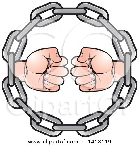 Clipart of a Frame of Chains and Fisted Hands - Royalty Free Vector Illustration by Lal Perera