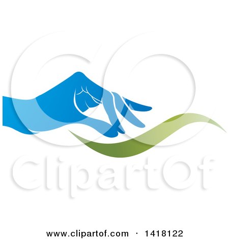 Clipart of a Blue Hand and Green Wave - Royalty Free Vector Illustration by Lal Perera