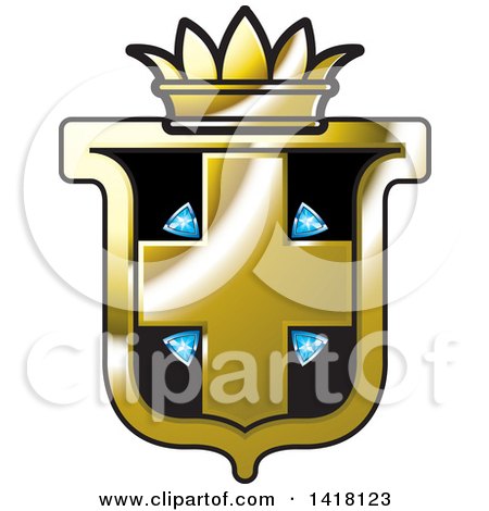 Clipart of a Black and Gold Crown Crest - Royalty Free Vector Illustration by Lal Perera