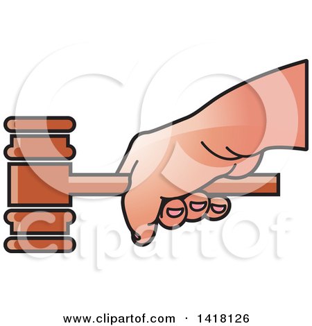Clipart of a Hand Banging a Gavel - Royalty Free Vector Illustration by Lal Perera