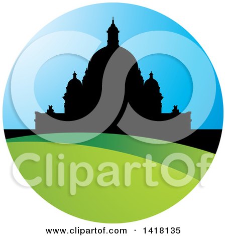Clipart of a Silhouetted Domed Building in a Circle - Royalty Free Vector Illustration by Lal Perera