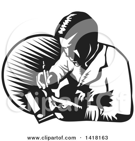 Clipart of a Black and White Repair Man - Royalty Free Vector Illustration by David Rey