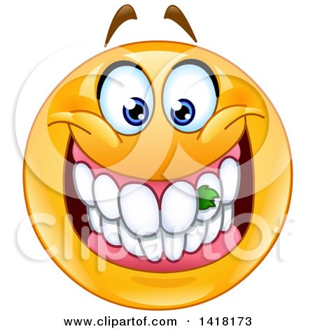 Clipart of a Grinning Emoji Smiley Face with Food Stuck in His Teeth - Royalty Free Vector Illustration by yayayoyo