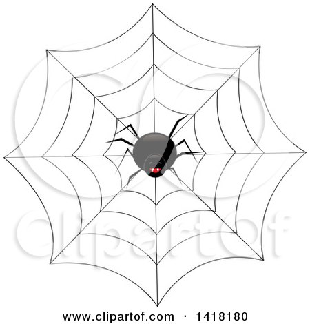 Clipart of a Laughing Black Spider on a Web - Royalty Free Vector Illustration by Pams Clipart
