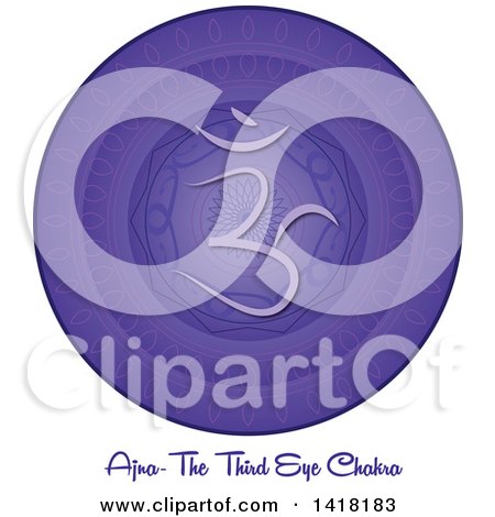 Clipart of a Third Eye Ajna Chakra Symbol on an Indigo Mandala over Text - Royalty Free Vector Illustration by Pams Clipart