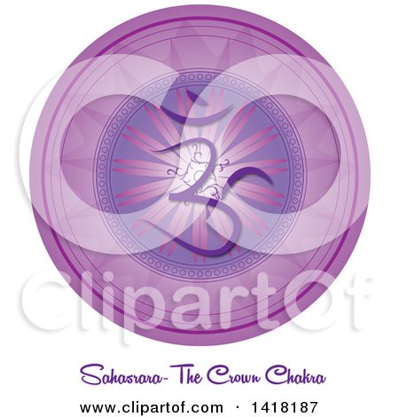 Clipart of a Crown Chakra Sahasrara Symbol on a Violet Mandala over Text - Royalty Free Vector Illustration by Pams Clipart